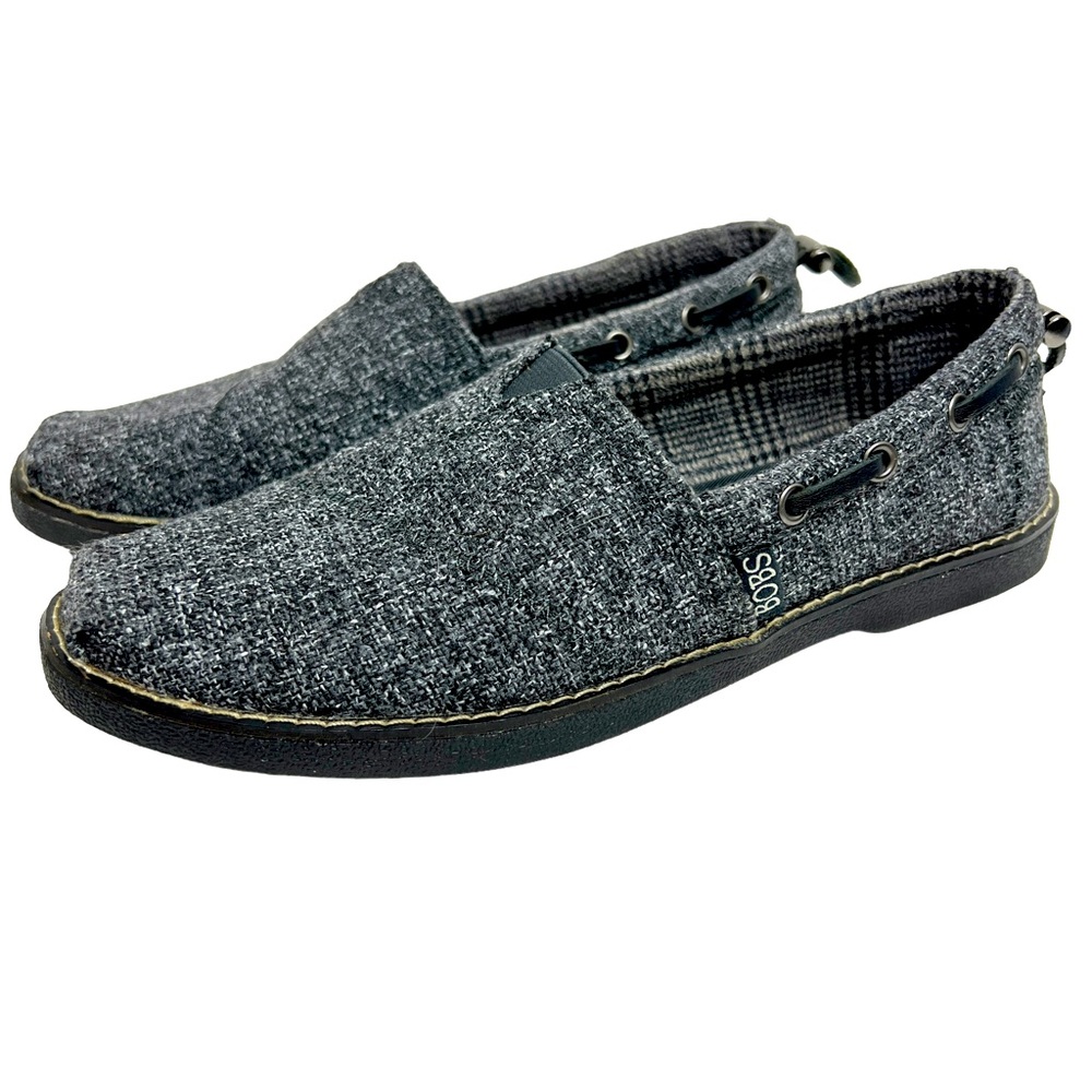 BOBS Skechers Canvas Boat Shoe Gray Tweed 6.5